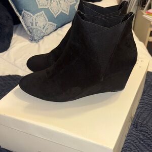 new directions Black Suede Wedge Ankle Boots